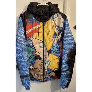 Members Only Jacket Men’s Size M Nickelodeon Hey Arnold Comic Zip Closure Hood
